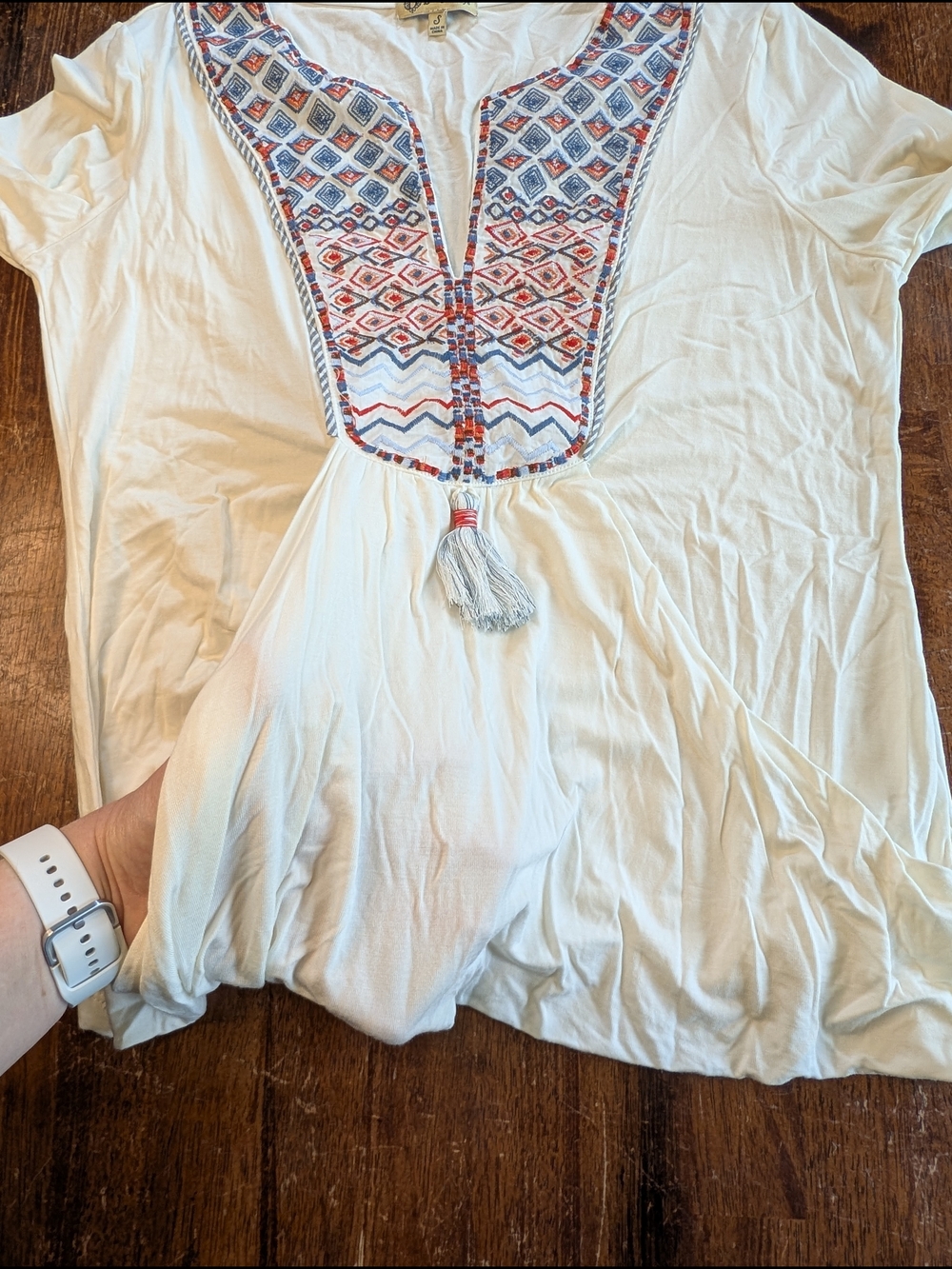 Democracy Boho Top Embroidered Womens Small Ivory Hippie Peasant Casual Funky - Picture 4 of 9